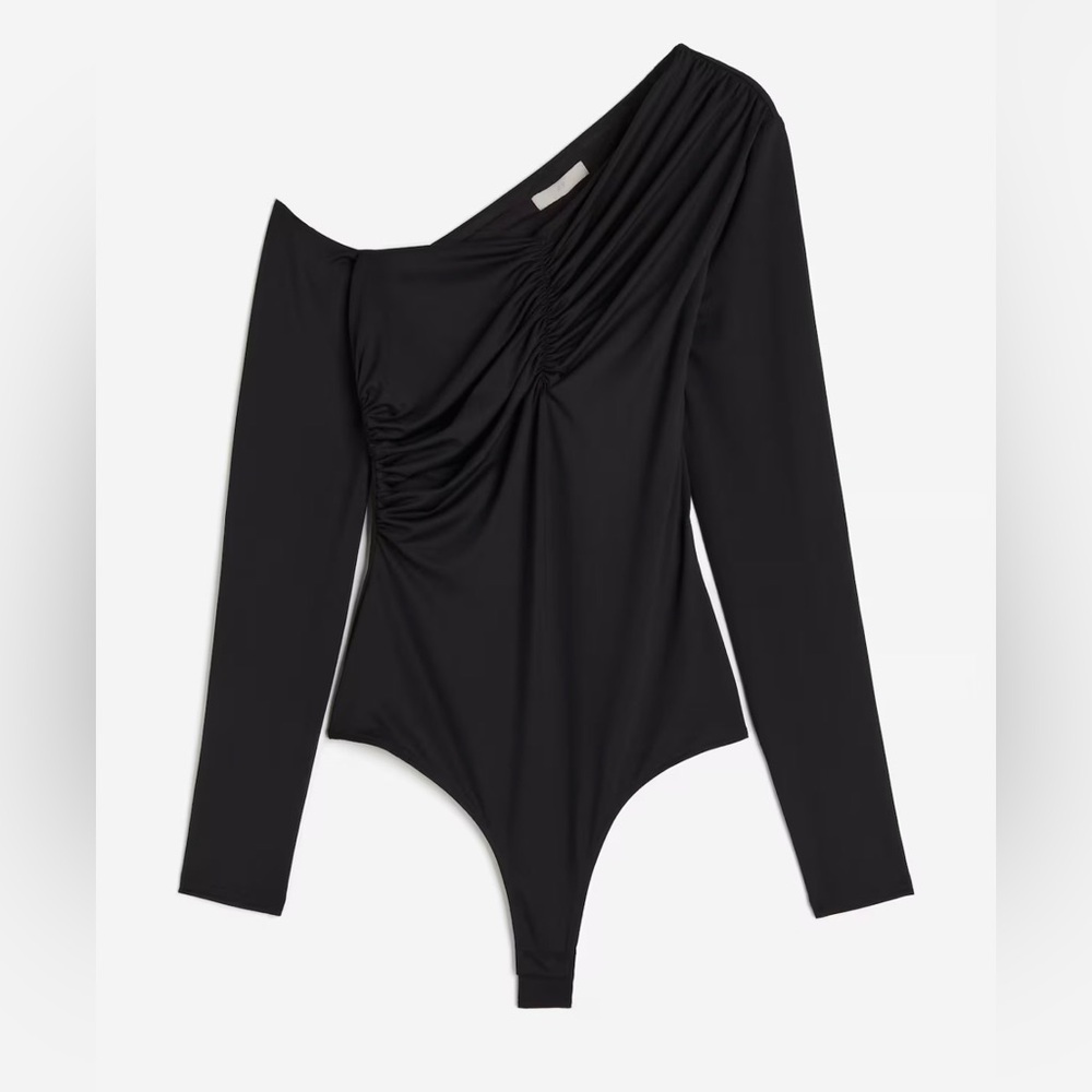 H&M One-Shoulder Black Long-Sleeve Bodysuit